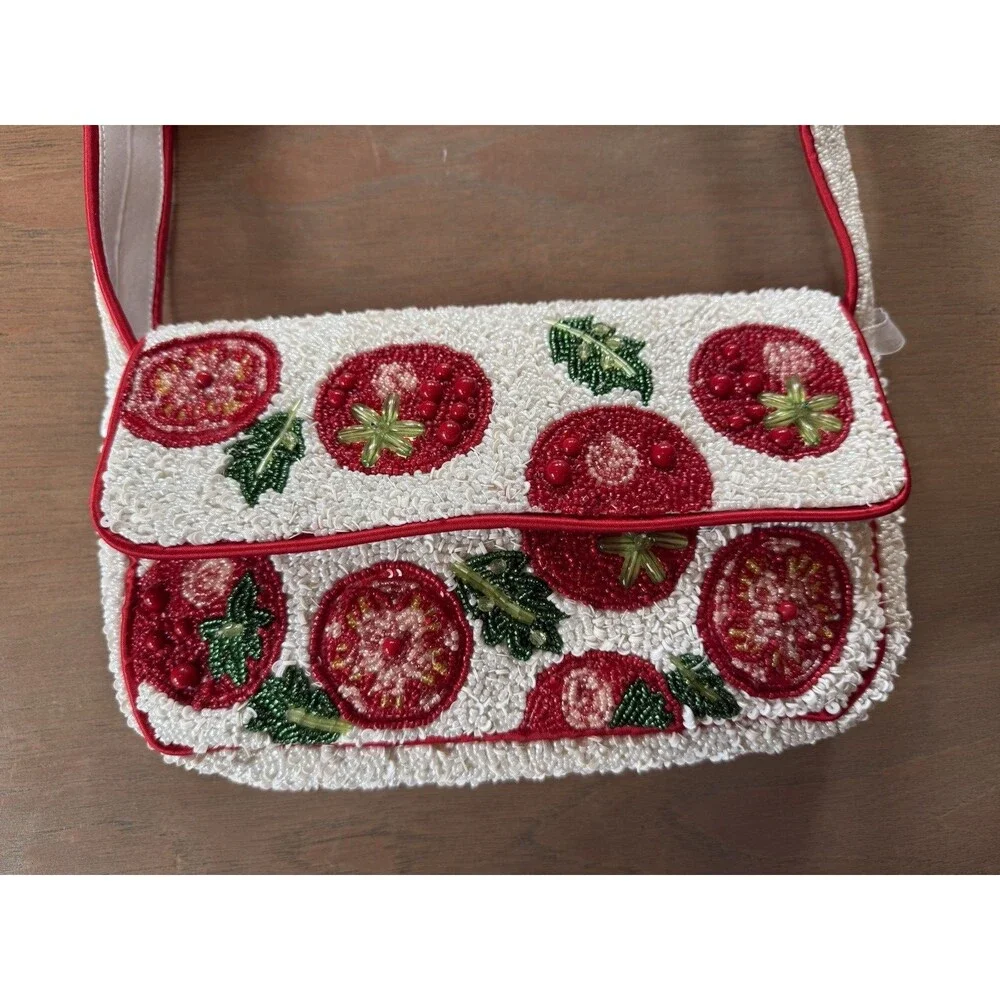 Beaded Tomato Bag Handcrafted In India NEW w/tags Viral Tiktok Red White 10x6" - Picture 12 of 16